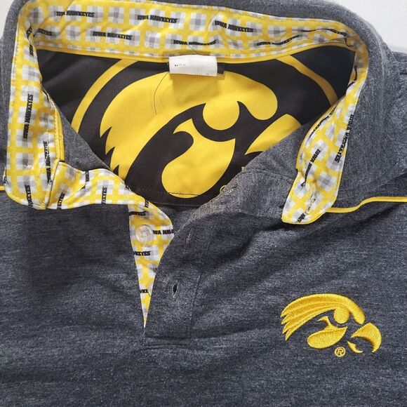 Iowa‎ Hawkeyes Men's Small Gray with Yellow Plaid Collar Polo Shirt - Picture 1 of 7